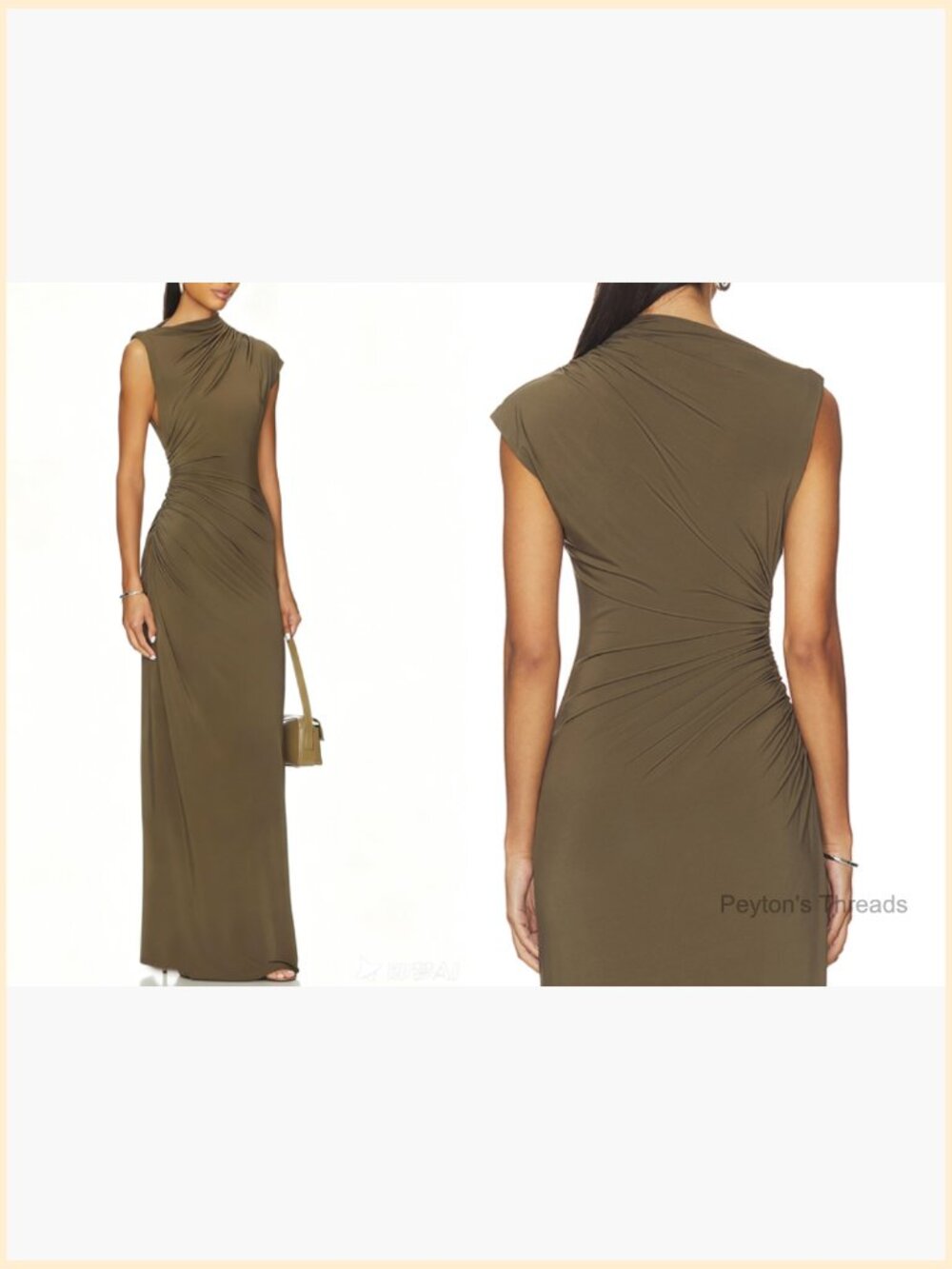 Ruched Bodycon Maxi Dress Sleeveless High Neck Cocktail Party Gown - Picture 5 of 5